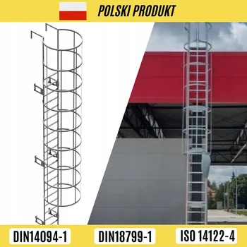 Žebřík OCELOVÝ NOUZOVÝ ŽEBŘÍK S OCHRANNÝM KOŠEM 9,1 M, POZINK