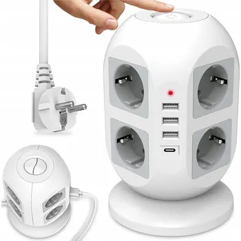 Napájecí kabel ZÁSUVKOVÁ LIŠTA VERTIKÁLNÍ 8 ZÁSUVEK + 4 USB 1,8M PRODLUŽOVACÍ KABEL ROZBOČKA