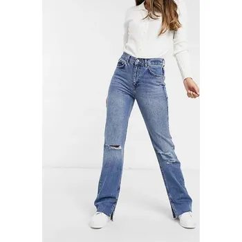 Pánské džíny PULL & BEAR MODRÉ DŽÍNY S DÍRAMI A ZIPEM (42)