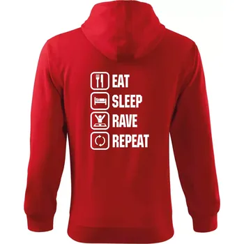 Pánská mikina Eat sleep rave repeat - Mikina s kapucí na zip trendy zipper - 3XL ( Červená )