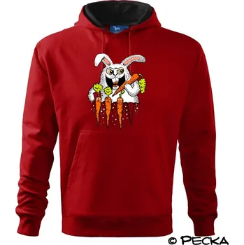 Pánská mikina Zajíc killer (Pecka design) - Mikina pánská Cape s kapucí - 5XL ( Červená )