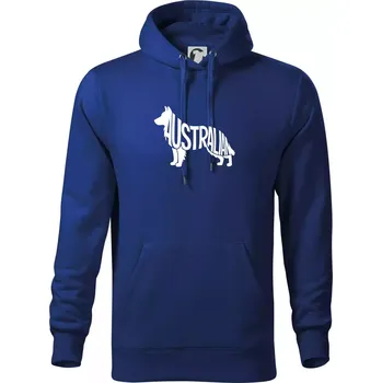 Pánská mikina Australský Ovčák - nápis v těle - Mikina pánská Cape s kapucí - XL ( Královská modrá )