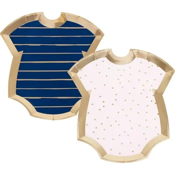 Party dekorace Ginger Ray TALÍŘE papírové Baby shower Body modré a růžové 8 ks