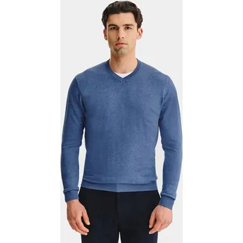 Pánský svetr Pako lorente svetr modrý s výstřihem do V velikost M