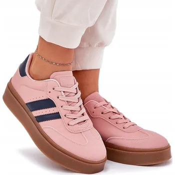 Dámská obuv DÁMSKÉ TENISKY NA PLATFORMĚ Z EKO KŮŽE ŠNĚROVACÍ POHODLNÉ RŮŽOVÉ VELIKOST 40