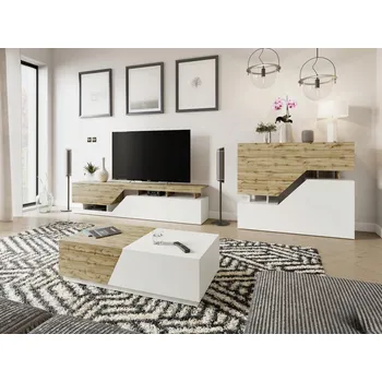 Obývací stěna Nábytek do obývacího pokoje Veneti bílý, Dub hnědý, dub wotan bílý