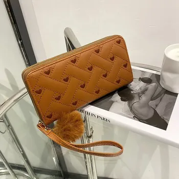 Peněženka Dlouhá peněženka s poutkem na mobil | dámská peněženka peněženka na zip - Hnědá