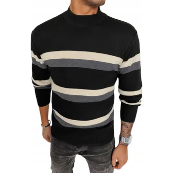 Pánský svetr Pruhovaný pánský svetr s rolákem- černá/šedá/bílá WX2127 Velikost: 2XL/3XL