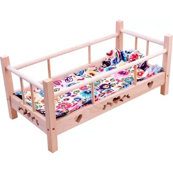 Doplněk pro panenku Dřevěná postýlka pro panenky 50 cm s povlečením