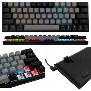 Klávesnice MECHANICKÁ HERNÍ KLÁVESNICE 60% ČERNO-ŠEDÁ s podsvícením a RED spínači