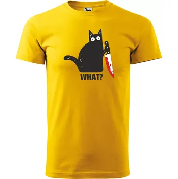 Pánské tričko Sablio Tričko s potiskem Black cat WHAT? - žluté XL