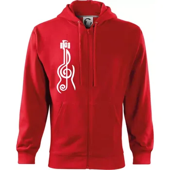 Pánská mikina Houslový klíč kytara - Mikina s kapucí na zip trendy zipper - XL ( Červená )