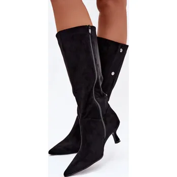 Dámské kozačky Boto Dámské Kozačky Na Podpatku S Ozdobnými Detaily Hovelle Barva: Černá, Velikost: 40