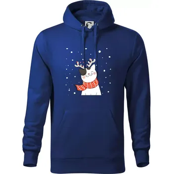 Pánská mikina Kočka se sobími rohy - Mikina pánská Cape s kapucí - 5XL ( Královská modrá )
