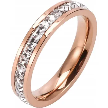 Prsten Módní Prstýnek Růžové Zlato s Čtvercovými Zirkony Ocel Chirurgická