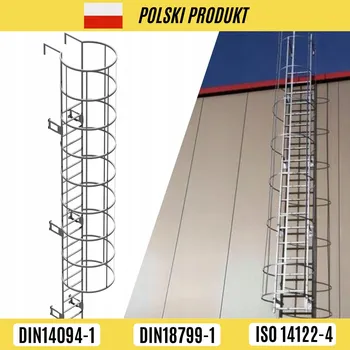 Žebřík OCELOVÝ NOUZOVÝ ŽEBŘÍK S OCHRANNÝM KOŠEM 9,6 M, POZINK