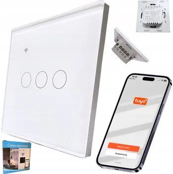 vypínač DOTYKOVÝ SPÍNAČ BÍLÝ SKLENĚNÝ TŘÍKANÁLOVÝ TŘI TLAČÍTKA SMART TUYA