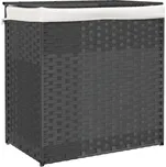 Koš na prádlo z PE ratanu s víkem, 2 přihrádky, šedý 53x35x57 cm