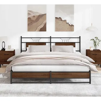 Postel VidaXL Kovový rám postele bez matrace, hnědý dub, 180x200 cm