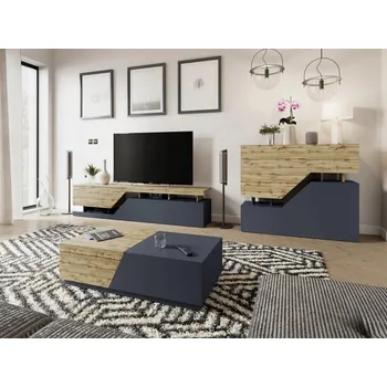 Obývací stěna Nábytek do obývacího pokoje Veneti antracit, dub wotan antracit