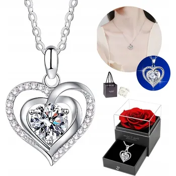 Náhrdelník Naszyjnik Srebrny Damski Serce z Cyrkonią ITALSKÝ Nastavitelný BRUŠENÝ