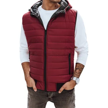 Prošívaná pánská vesta bunda bez rukávů s kapucí bordó TX4238 - XL