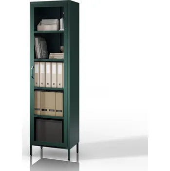 Policová skříň Nábytek PEGAS Prosklená vitrína úzká lahvově zelená Moderní LUIGI 500 x 1800 x 350 mm