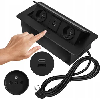 Elektrická zásuvka Elektrická zásuvková lišta s USB, do desky stolu BarON černá