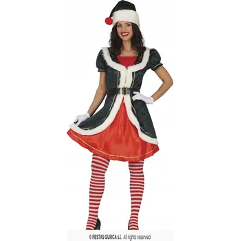 Karnevalový kostým KOSTÝM DÁMSKÝ ZELENÁ SANTA SLEČNA MIKULÁŠKA PŘEVLEK VÁNOCE S