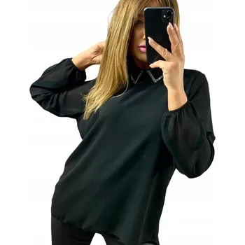 Dámská halenka B1110 HALENKA S OZDOBNÝM LÍMEČKEM A DLOUHÝM RUKÁVEM, ČERNÁ vel. 46 (3XL)