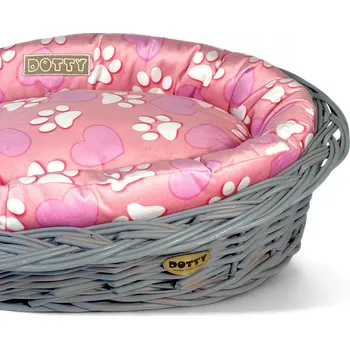 Pelíšek pro psa Pelíšek pro psa kočku, šedý proutěný košík s pelíškem DOTTY