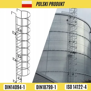Žebřík OCELOVÝ NOUZOVÝ ŽEBŘÍK S OCHRANNÝM KOŠEM 11,1 M POZINK