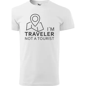 Sablio Tričko s potiskem I´m a traveler not a tourist - bílé 5XL
