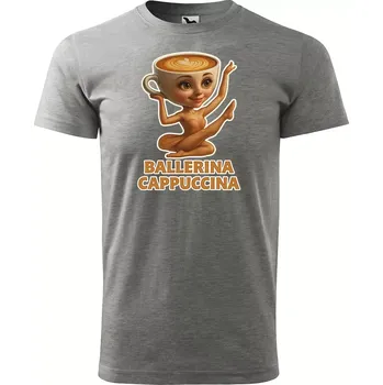 Sablio Tričko s potiskem Ballerina cappuccina - Italian Brainrot - šedé 5XL