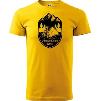 Pánské tričko Sablio Tričko s potiskem V horách jsem doma - žluté S