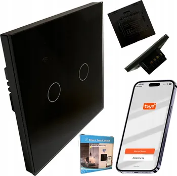 vypínač DOTYKOVÝ SPÍNAČ ČERNÝ SKLENĚNÝ DVOUKANÁLOVÝ DVOUTLAČÍTKOVÝ SMART TUYA