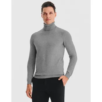 Pánský svetr Klasický pánský hladký rolák v šedé barvě Pako Lorente vel 3XL