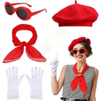 Karnevalový kostým Kostým Pařížanky kostým, baret, francouzské brýle - sada karneval