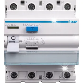 Proudový chránič Proudový chránič Hager 63A 3P+N 400V CDC463J