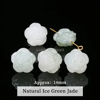 Přívěsek Růžový korálek růže z přírodního kamene | přívěsek 1 ks - Ledově zelený nefrit