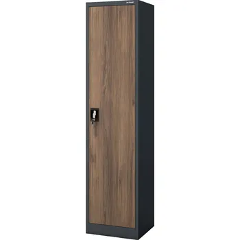 Policová skříň Nábytek PEGAS Kancelářská kovová skříň ALEX, 450 x 1850 x 400 mm, Eco Design: antracitová/ořech