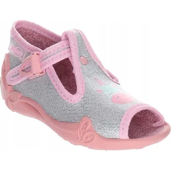 Dívčí bačkory Befado dětské papuče na suchý zip šedé, velikost 25