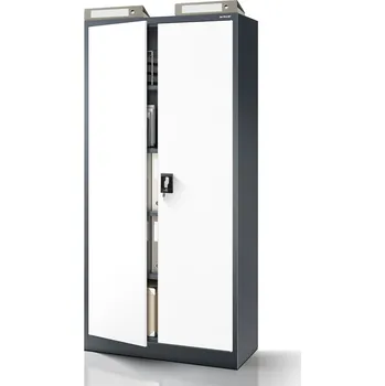 Policová skříň Nábytek PEGAS Kancelářská kovová skříň na dokumenty antracitovo-bílá: JAN H, 900 x 1950 x 400 mm