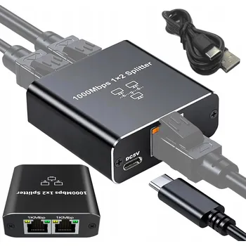Hi-Fi komponenty Splitter 1x2 RJ45 2 porty LAN Ethernet rozbočovač internetu 1000Mbps 1 x 2