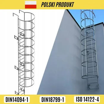 Žebřík OCELOVÝ NOUZOVÝ ŽEBŘÍK S OCHRANNÝM KOŠEM 7,1 M, POZINK