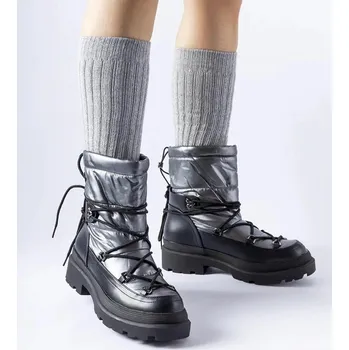 Dívčí sněhule Sněhule Solea černošedé plátěné s podpatkem, 37 i240_204723_2:37