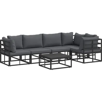 Sada zahradních pohovek s polštářem 6 pcs Černá Hliník Černá3378867