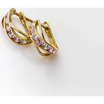 Náušnice Zlaté náušnice s růžovými kameny, ryzost 585