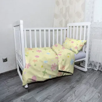 Povlečení Sablio Mikroplyšové dětské povlečení do postýlky Květiny na žluté - 120x90 / 40x60