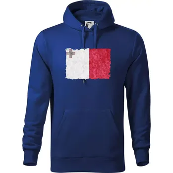 Pánská mikina Vlajka Malta okousaná - Mikina pánská Cape s kapucí - 5XL ( Královská modrá )